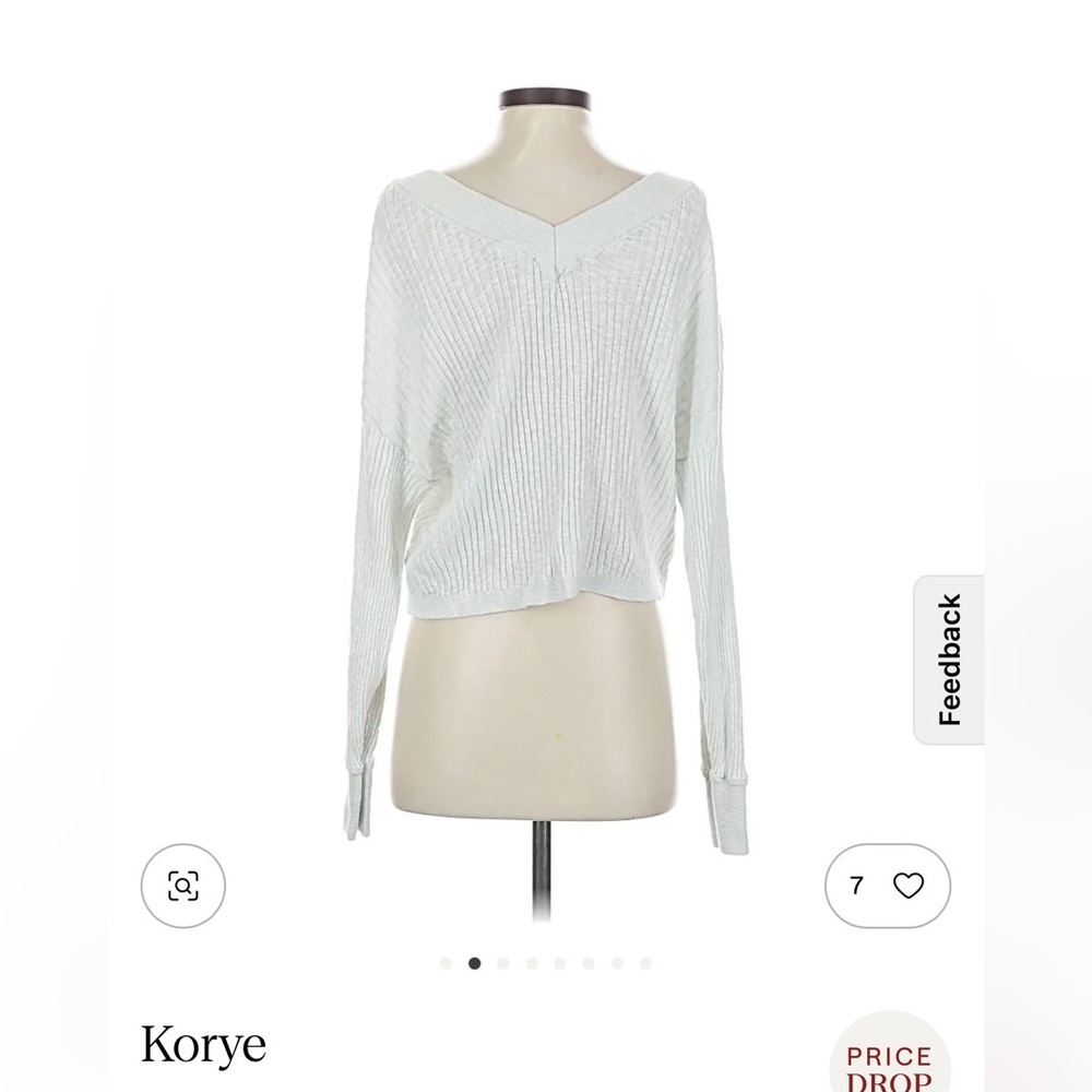 White Ribbed V-Neck Sweater